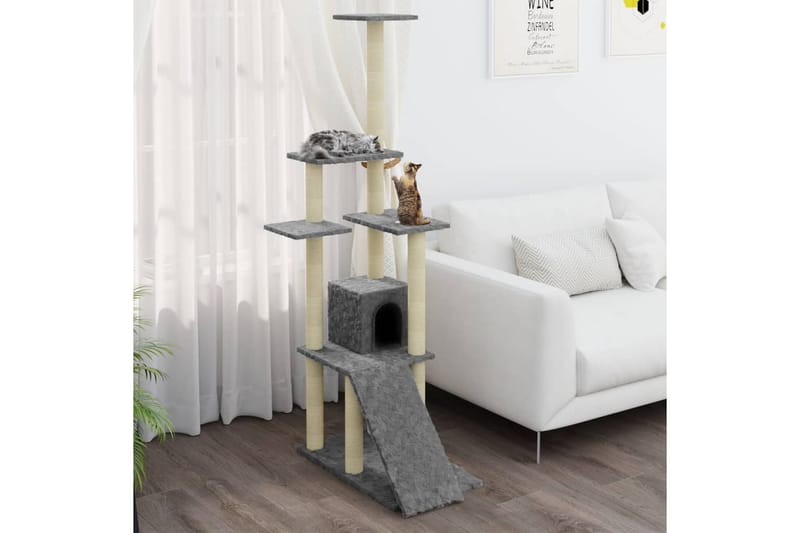 Klösträd med klöspelare i sisal ljusgrå 155 cm - Grå - Möbler - Husdjursmöbler - Kattmöbler - Klösträd & klösmöbler