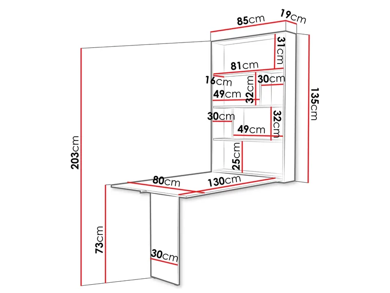 Abi Vägghängt Bord 85x203 cm - Valnöt - Möbler - Matplats - Klaffbord