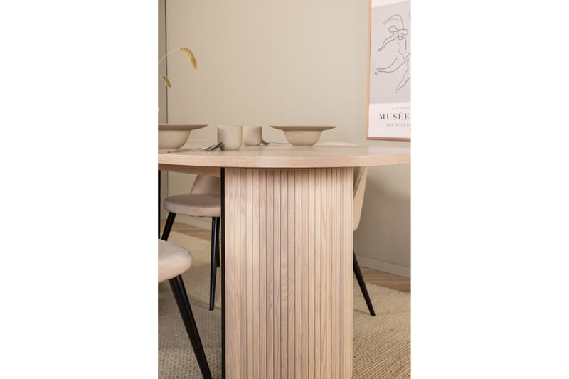 ABIANC Matbord 200 cm Ovalt Beige + 4 STICH Stolar Svart - Matgrupp & matbord med stolar
