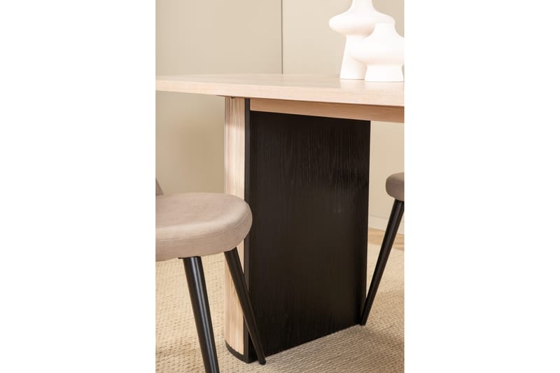 ABIANC Matbord 200 cm Ovalt Beige + 4 STICH Stolar Svart - Matgrupp & matbord med stolar