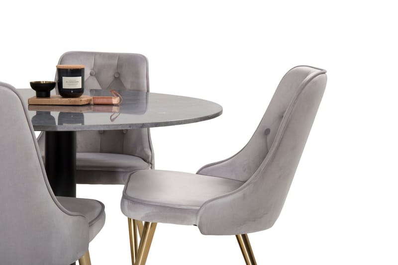 Admira Matbord 106 cm Runt Marmor med 4 Velvet Deluxe Sammetstol - Möbler - Matplats - Matgrupp & matbord med stolar