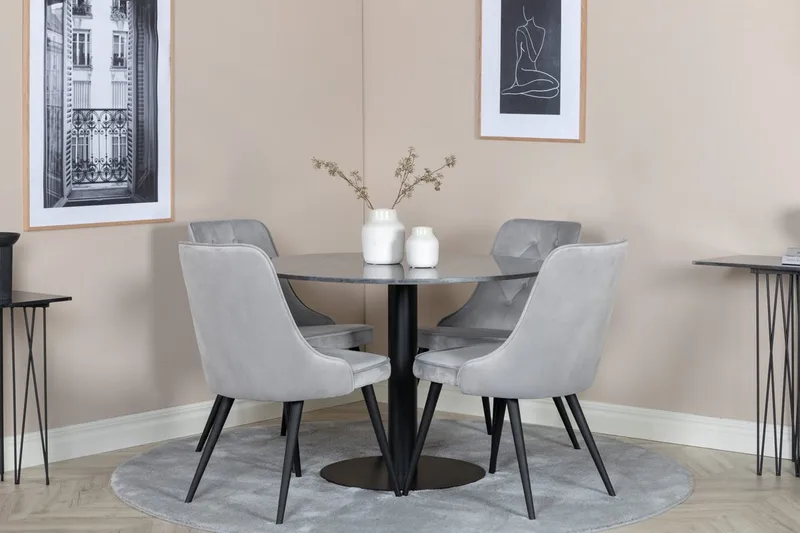 Admira Matbord 106 cm Runt Marmor med 4 Velvet Deluxe Sammetstol