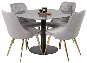 Admira Matbord 106 cm Runt Marmor med 4 Velvet Deluxe Sammetstol - Möbler - Matplats - Matgrupp & matbord med stolar