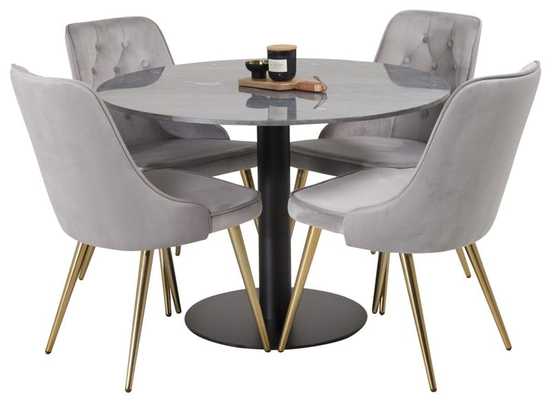 Admira Matbord 106 cm Runt Marmor med 4 Velvet Deluxe Sammetstol - Möbler - Matplats - Matgrupp & matbord med stolar