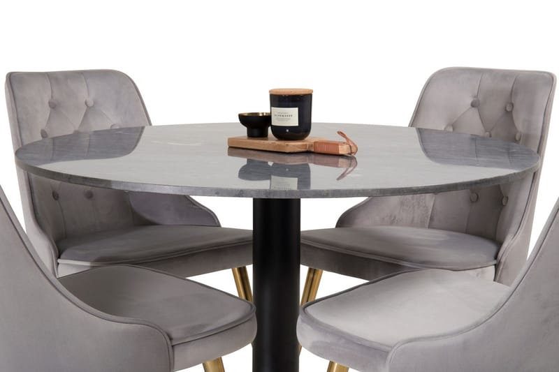 Admira Matbord 106 cm Runt Marmor med 4 Velvet Deluxe Sammetstol - Möbler - Matplats - Matgrupp & matbord med stolar