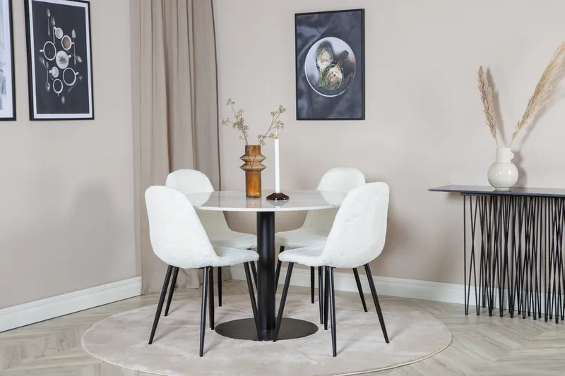 Admira Matgrupp 106 cm Rund inkl 4 Ypas Stolar - Marmor/Vit/Svart - Möbler - Matplats - Matgrupp & matbord med stolar
