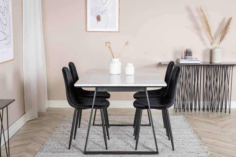 Admira Matgrupp 140 cm inkl 4 Ypas Stolar - Marmor/Vit/Svart - Möbler - Matplats - Matgrupp & matbord med stolar