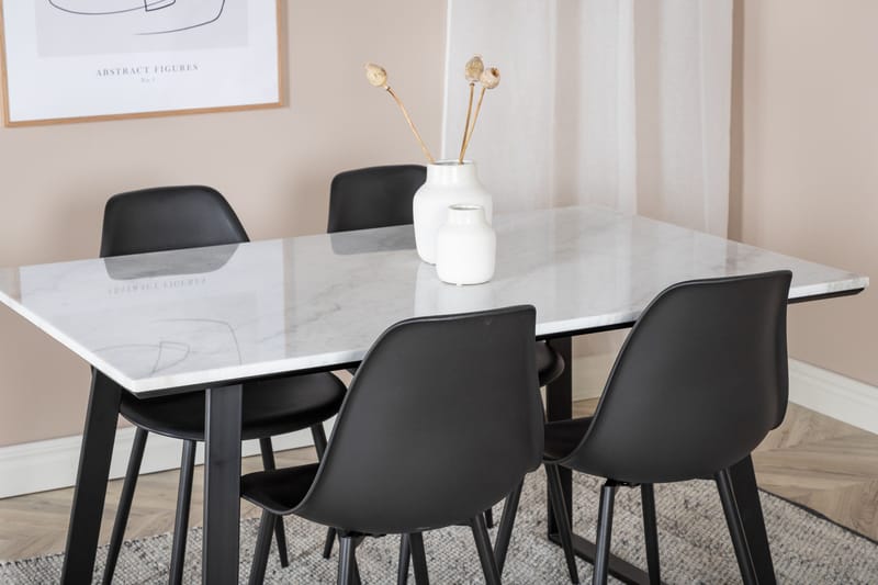 Admira Matgrupp 140 cm inkl 4 Ypas Stolar - Marmor/Vit/Svart - Möbler - Matplats - Matgrupp & matbord med stolar
