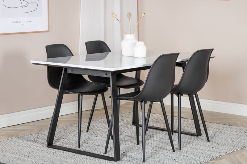 Admira Matgrupp 140 cm inkl 4 Ypas Stolar - Marmor/Vit/Svart - Möbler - Matplats - Matgrupp & matbord med stolar