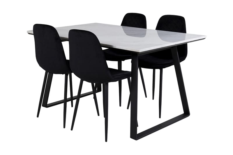 Admira Matgrupp 140 cm inkl 4 Ypas Stolar, Marmor/Vit/Svart