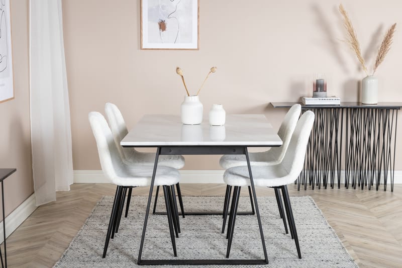 Admira Matgrupp 140 cm inkl 4 Ypas Stolar - Marmor/Vit/Svart - Möbler - Matplats - Matgrupp & matbord med stolar