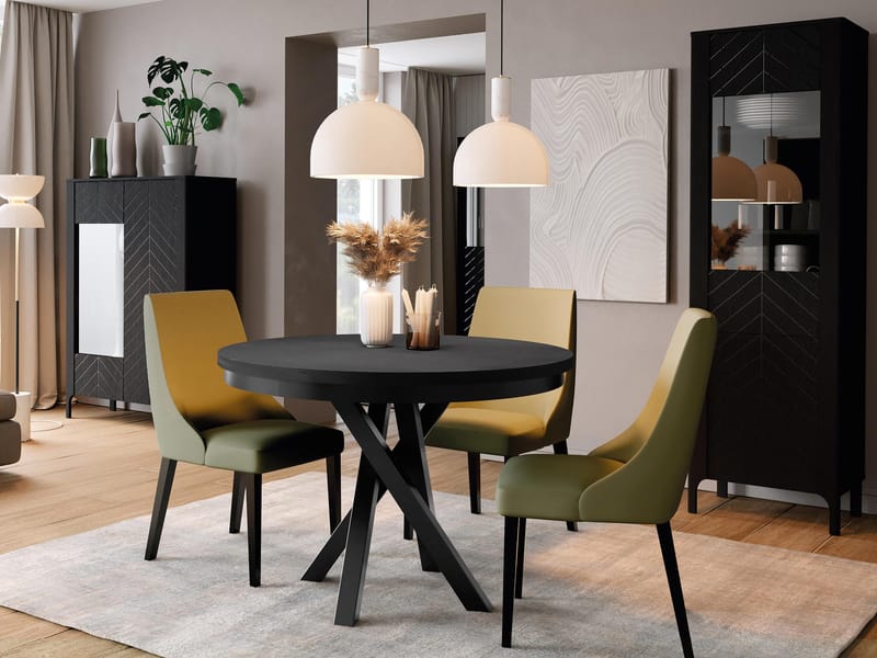 Aggarwal Runt Matbord 100 cm med Mörkt Trä- och Metallutseende - Svart - Möbler - Matplats - Matbord & köksbord