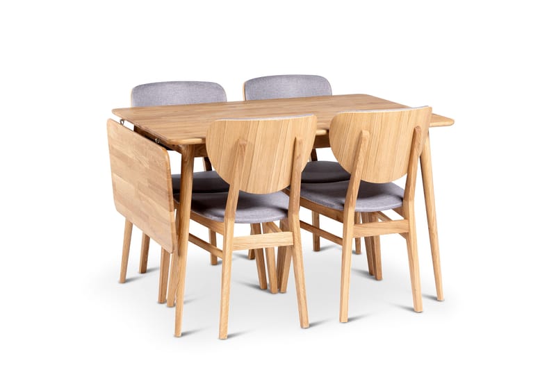 Alborg Förlängningsbar Matgrupp 120-160 cm med 4 Borgholm Stolar i massivt trä - Brun/Natur - Möbler - Matplats - Matgrupp & matbord med stolar