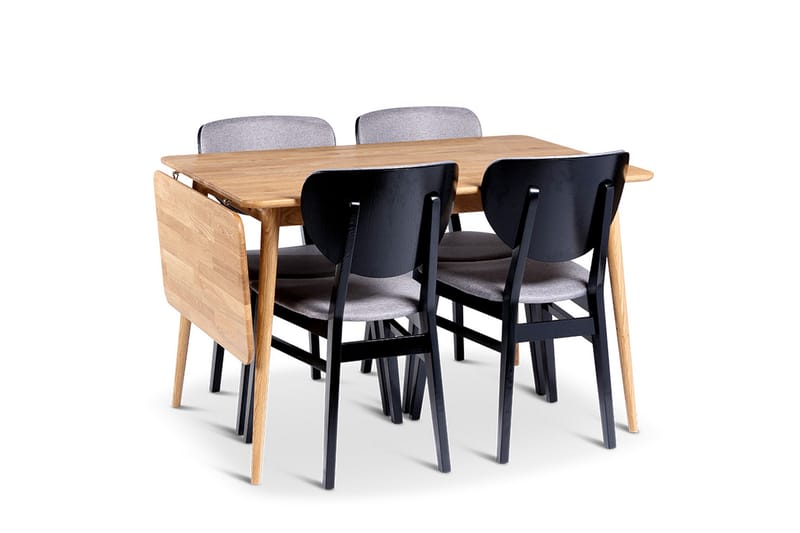 Alborg Förlängningsbar Matgrupp 120-160 cm med 4 Borgholm Stolar i massivt trä - Natur/Svart/Ljusbrun - Möbler - Matplats - Matgrupp & matbord med stolar