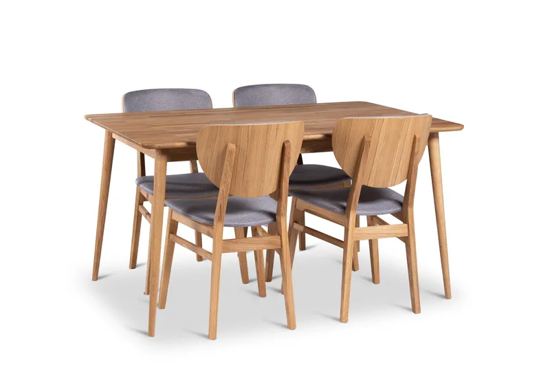 Alborg Matgrupp 140 cm med 4 Borgholm Stolar i massivt trä, Natur/Ljusbrun