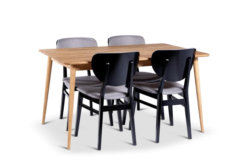 Alborg Matgrupp 140 cm med 4 Borgholm Stolar i massivt trä - Natur/Svart/Brun - Möbler - Matplats - Matgrupp & matbord med stolar