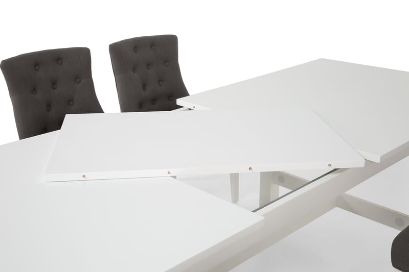 ALLIE Matbord 240/300 Vit + 6 COLFAX Fåtölj Grå/Vit - Matgrupp & matbord med stolar