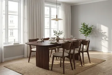 Alma Matgrupp 220 cm rektangulärt i Valnöt med 6 Amelia Matstolar med Dyna - Valnöt - Möbler - Matplats - Matgrupp & matbord med stolar