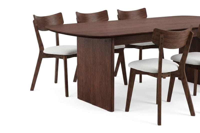 Alma Matgrupp 220 cm rektangulärt i Valnöt med 6 Amelia Matstolar med Dyna - Valnöt - Möbler - Matplats - Matgrupp & matbord med stolar
