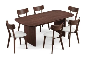 Alma Matgrupp 220 cm rektangulärt i Valnöt med 6 Amelia Matstolar med Dyna - Valnöt - Möbler - Matplats - Matgrupp & matbord med stolar