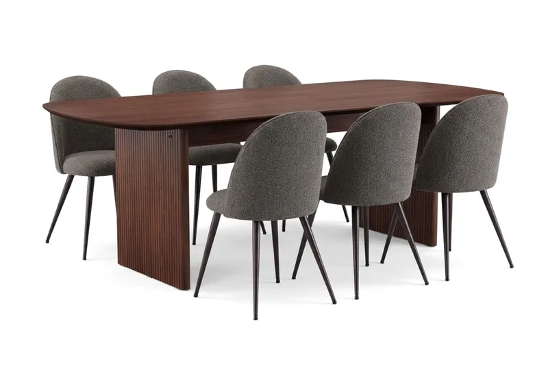 Alma Matgrupp 220 cm rektangulärt med 6 Nibe Plus Mastolar, Valnöt