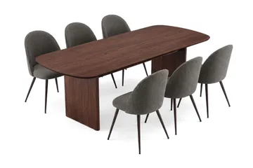 Alma Matgrupp 220 cm rektangulärt med 6 Nibe Plus Mastolar - Valnöt - Möbler - Matplats - Matgrupp & matbord med stolar