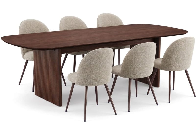 Alma Matgrupp 220 cm rektangulärt med 6 Nibe Plus Mastolar - Valnöt - Möbler - Matplats - Matgrupp & matbord med stolar