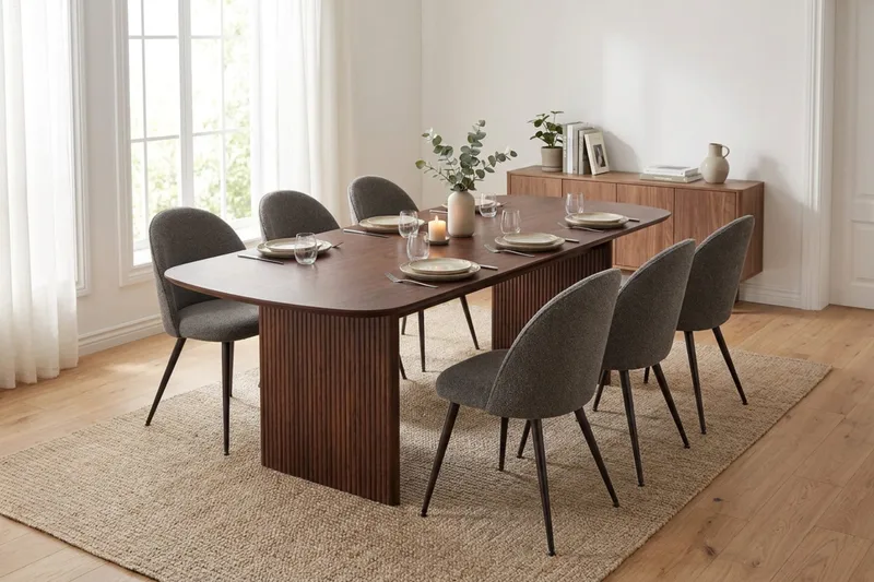 Alma Matgrupp 220 cm rektangulärt med 6 Nibe Plus Mastolar - Valnöt - Möbler - Matplats - Matgrupp & matbord med stolar