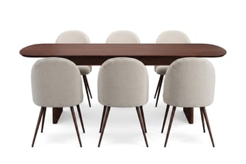 Alma Matgrupp 220 cm rektangulärt med 6 Nibe Plus Mastolar - Valnöt - Möbler - Matplats - Matgrupp & matbord med stolar