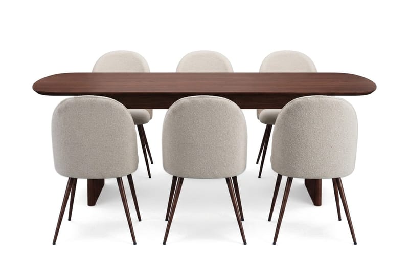 Alma Matgrupp 220 cm rektangulärt med 6 Nibe Plus Mastolar - Valnöt - Möbler - Matplats - Matgrupp & matbord med stolar