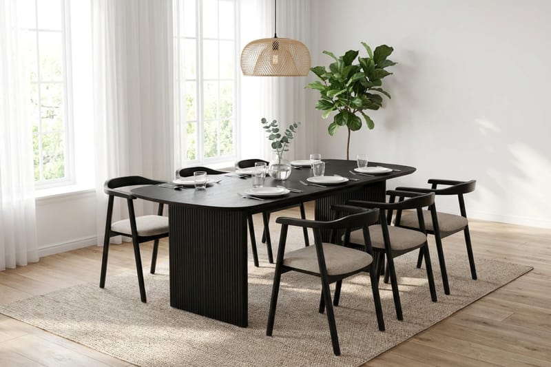 Alma Matgrupp rektangulärt 180 cm Svart med 6 Jolie Matstolar - Möbler - Matplats - Matgrupp & matbord med stolar