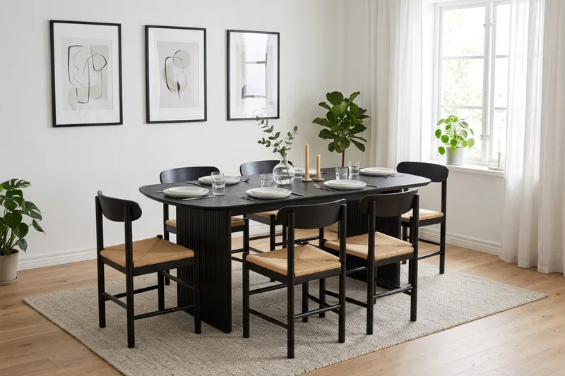 Alma Matgrupp rektangulärt 180 cm Svart med 6 Malte Matstolar - Möbler - Matplats - Matgrupp & matbord med stolar