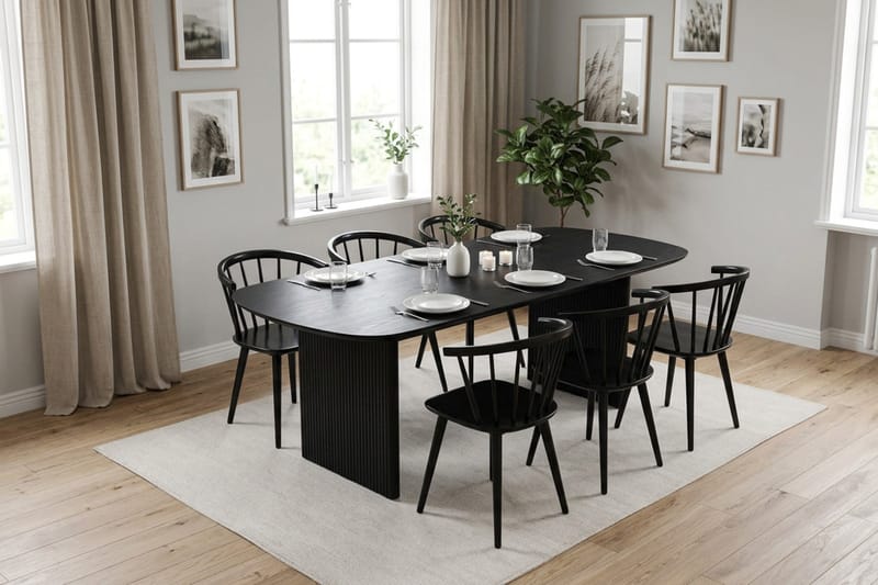 Alma Matgrupp rektangulärt 180 cm Svart med 6 Tyrö Matstolar - Svartlaserad ek - Möbler - Matplats - Matgrupp & matbord med stolar