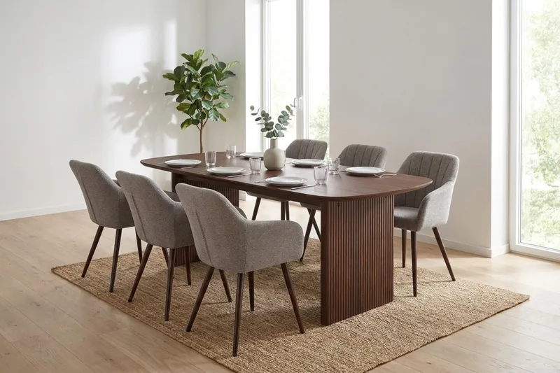 Alma Matgrupp rektangulärt 180 cm Valnöt med 6 Filippa Matstolar - Valnöt - Möbler - Matplats - Matgrupp & matbord med stolar