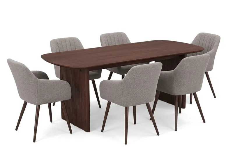 Alma Matgrupp rektangulärt 180 cm Valnöt med 6 Filippa Matstolar - Valnöt - Möbler - Matplats - Matgrupp & matbord med stolar