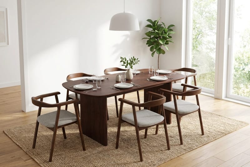 Alma Matgrupp rektangulärt 180 cm Valnöt med 6 Jolie Matstolar - Möbler - Matplats - Matgrupp & matbord med stolar
