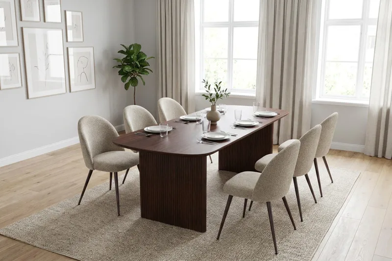 Alma Matgrupp rektangulärt 180 cm Valnöt med 6 Nibe Plus Matstolar - Valnöt - Möbler - Matplats - Matgrupp & matbord med stolar