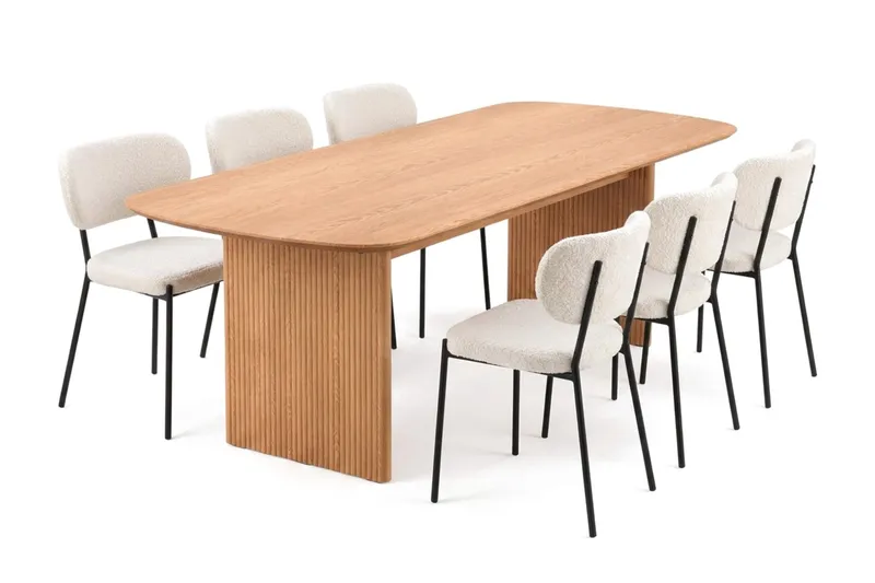 Alma Matgrupp rektangulärt 220 cm Ek med 6 Gemmiano Matstolar, Ek
