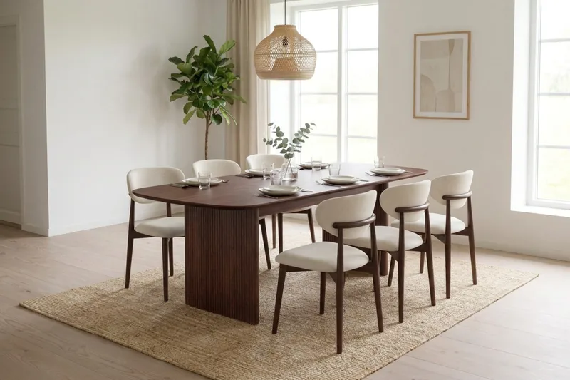 Alma Matgrupp rektangulärt 220 cm Valnöt med 6 Molly Matstolar - Valnöt - Möbler - Matplats - Matgrupp & matbord med stolar