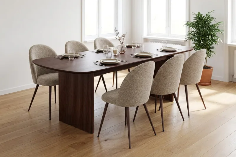 Alma Matgrupp rektangulärt 220 cm Valnöt med 6 Nibe Plus Matstolar - Valnöt - Möbler - Matplats - Matgrupp & matbord med stolar
