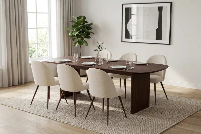 Alma Matgrupp rektangulärt 220 cm Valnöt med 6 Nibe Plus Matstolar - Valnöt/Vit - Möbler - Matplats - Matgrupp & matbord med stolar