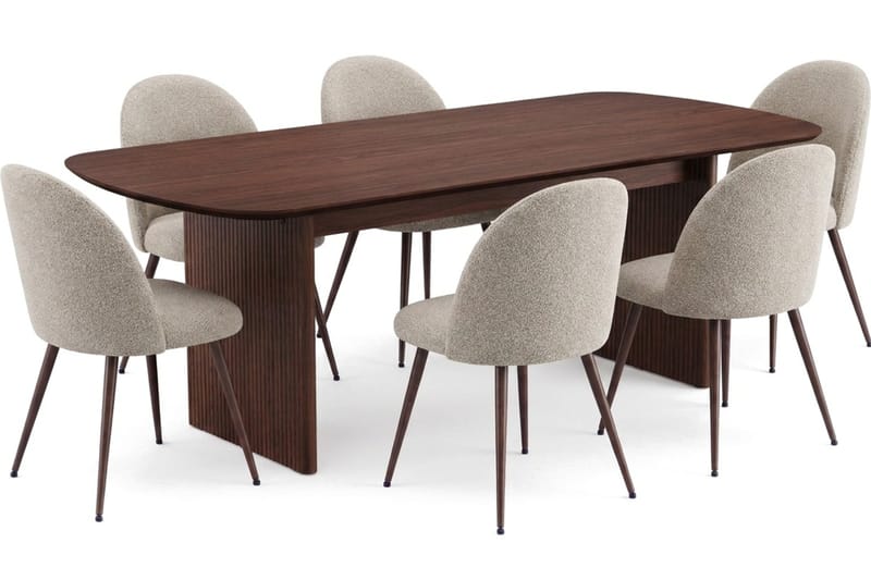 Alma Matgrupp rektangulärt 220 cm Valnöt med 6 Nibe Plus Matstolar - Valnöt - Möbler - Matplats - Matgrupp & matbord med stolar