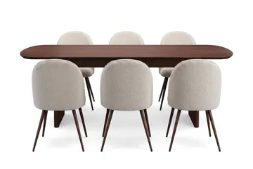 Alma Matgrupp rektangulärt 220 cm Valnöt med 6 Nibe Plus Matstolar - Valnöt/Vit - Möbler - Matplats - Matgrupp & matbord med stolar