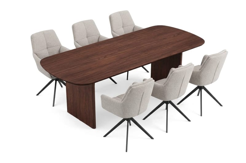 Alma Matgrupp rektangulärt 220 cm Valnöt med 6 Torsby Matstolar - Valnöt - Möbler - Matplats - Matgrupp & matbord med stolar