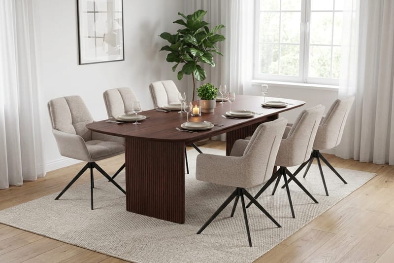 Alma Matgrupp rektangulärt 220 cm Valnöt med 6 Torsby Matstolar - Valnöt - Möbler - Matplats - Matgrupp & matbord med stolar