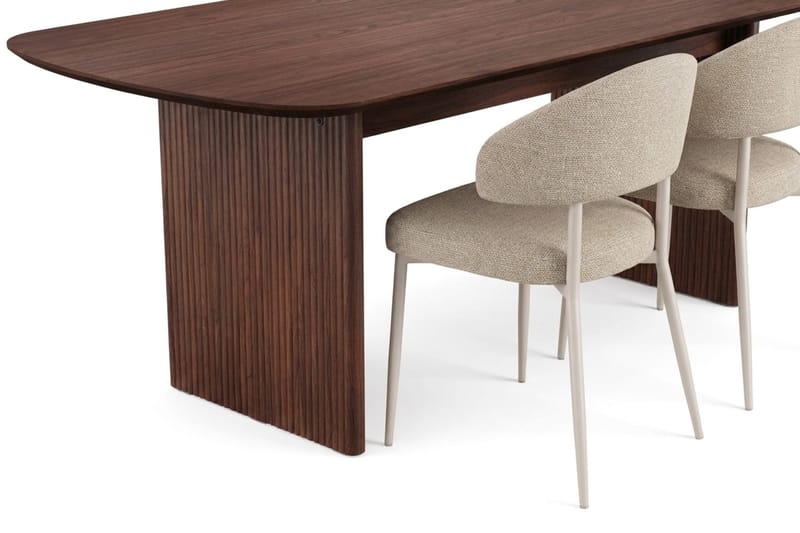 Alma Rektangulär Matgrupp 220 cm – Matbord med Valnötsutseende och 6 Klädda Sawako Matstolar - Brun|Beige - Möbler - Matplats - Matgrupp & matbord med stolar