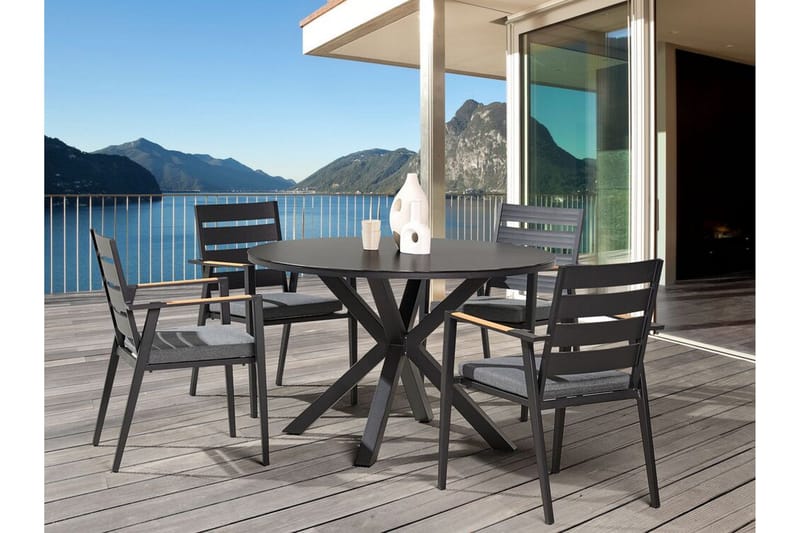Altona Runt Matbord 120 cm med Glasskiva, Sten- och Metallutseende - Svart - Möbler - Matplats - Matbord & köksbord