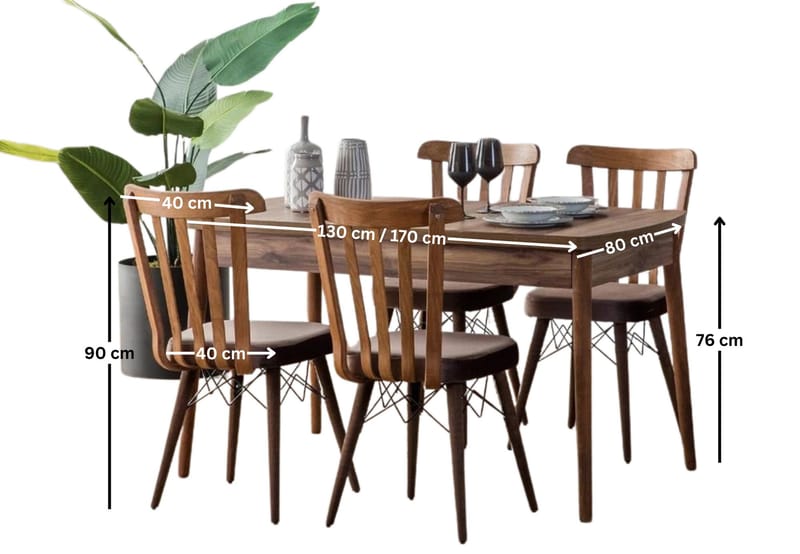 Alvryn Matgrupp Bord 130 cm + 4 Stolar - Brun - Möbler - Matplats - Matgrupp & matbord med stolar