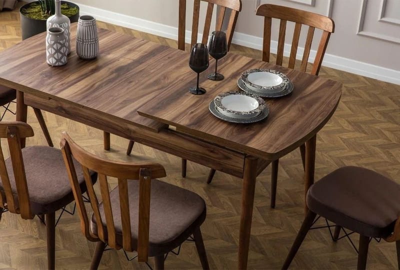Alvryn Matgrupp Förlängningsbar 130-170 cm med 6 Stolar - Möbler - Matplats - Matgrupp & matbord med stolar