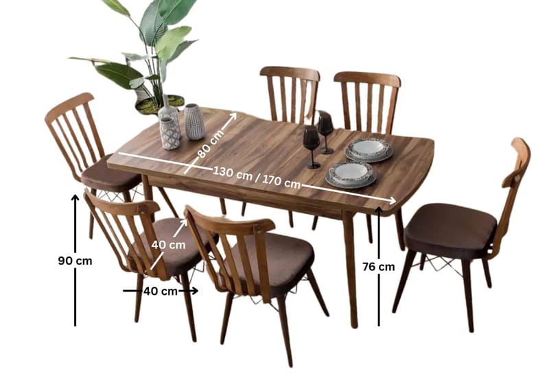 Alvryn Matgrupp Förlängningsbar 130-170 cm med 6 Stolar - Möbler - Matplats - Matgrupp & matbord med stolar